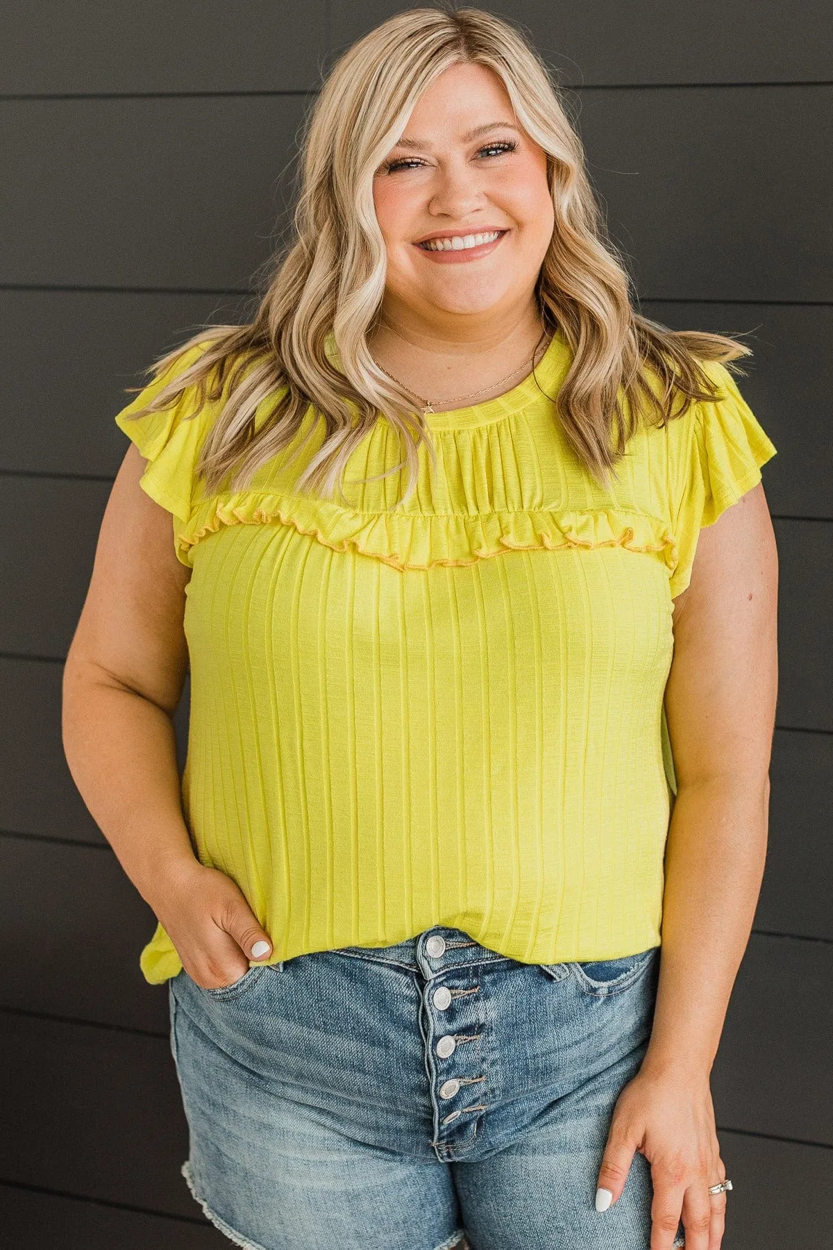 Amaze Me Knit Ruffle Top- Bright Yellow