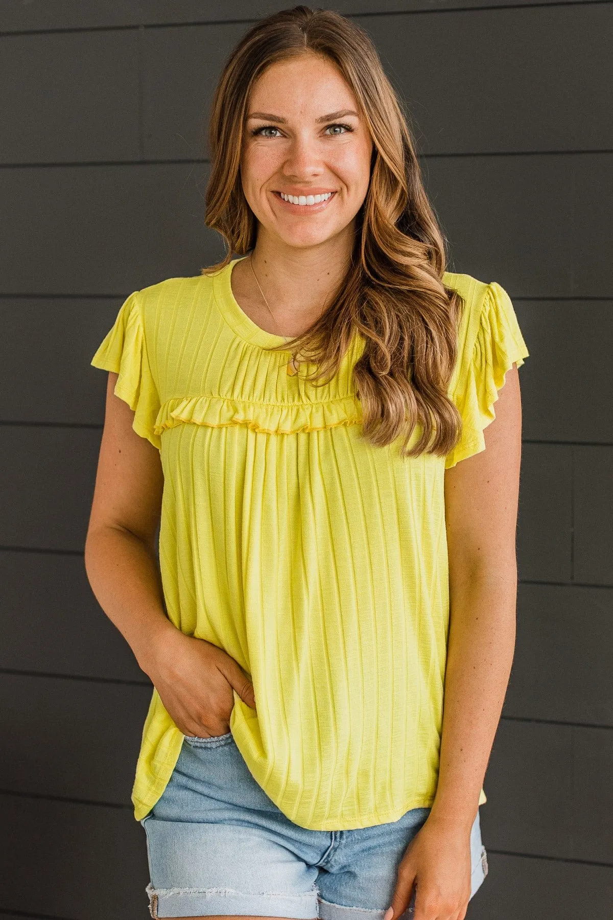 Amaze Me Knit Ruffle Top- Bright Yellow