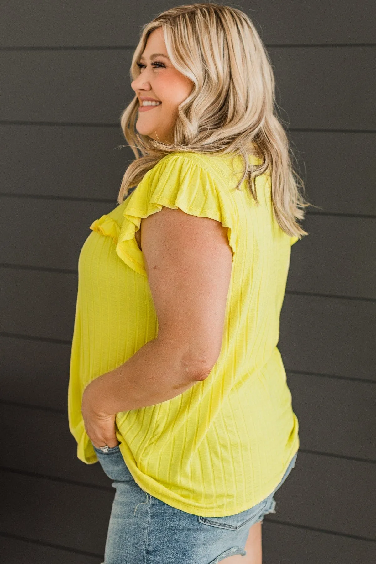 Amaze Me Knit Ruffle Top- Bright Yellow