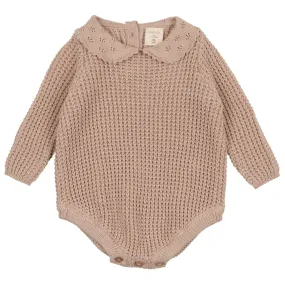 Analogie by Lil Legs Blush Pointelle Collar Knit Romper