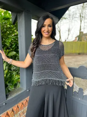 Black Multi Hole Lurex Tassel Knit Samira