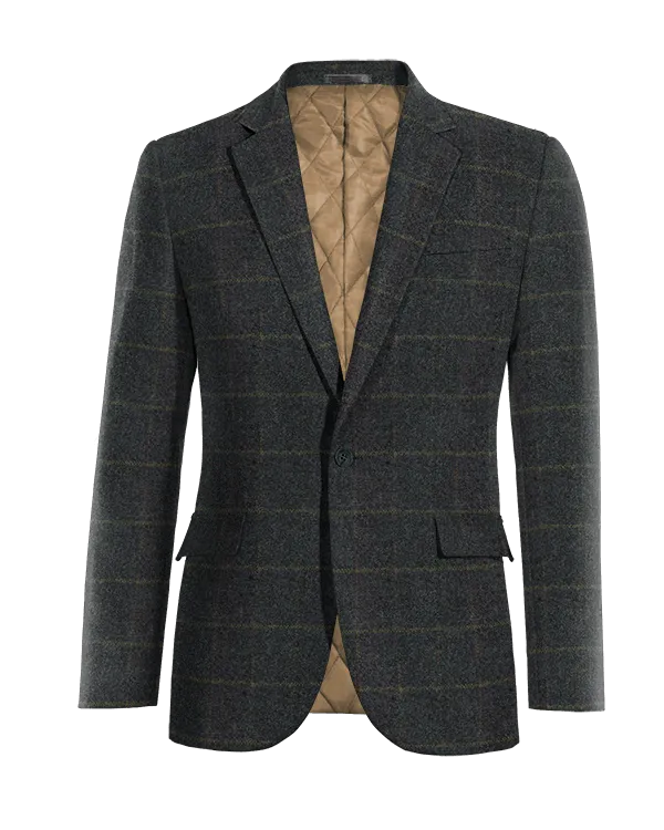  Blazer azul de tweed a cuadros slim fit de 1 botón