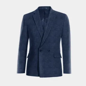  Blazer cruzada azul cobalto de tweed herringbone