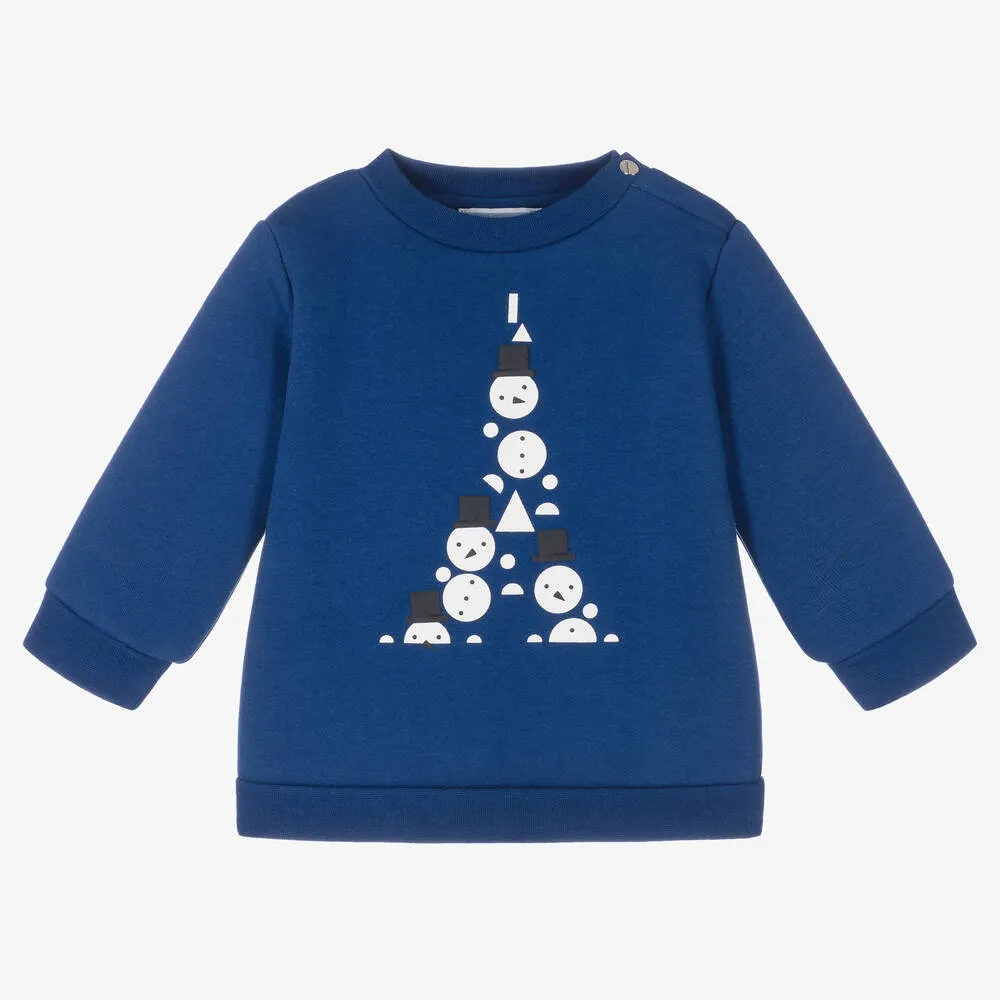 Boys Blue Cotton Snowman Sweater