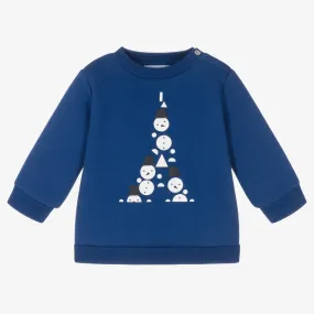 Boys Blue Cotton Snowman Sweater