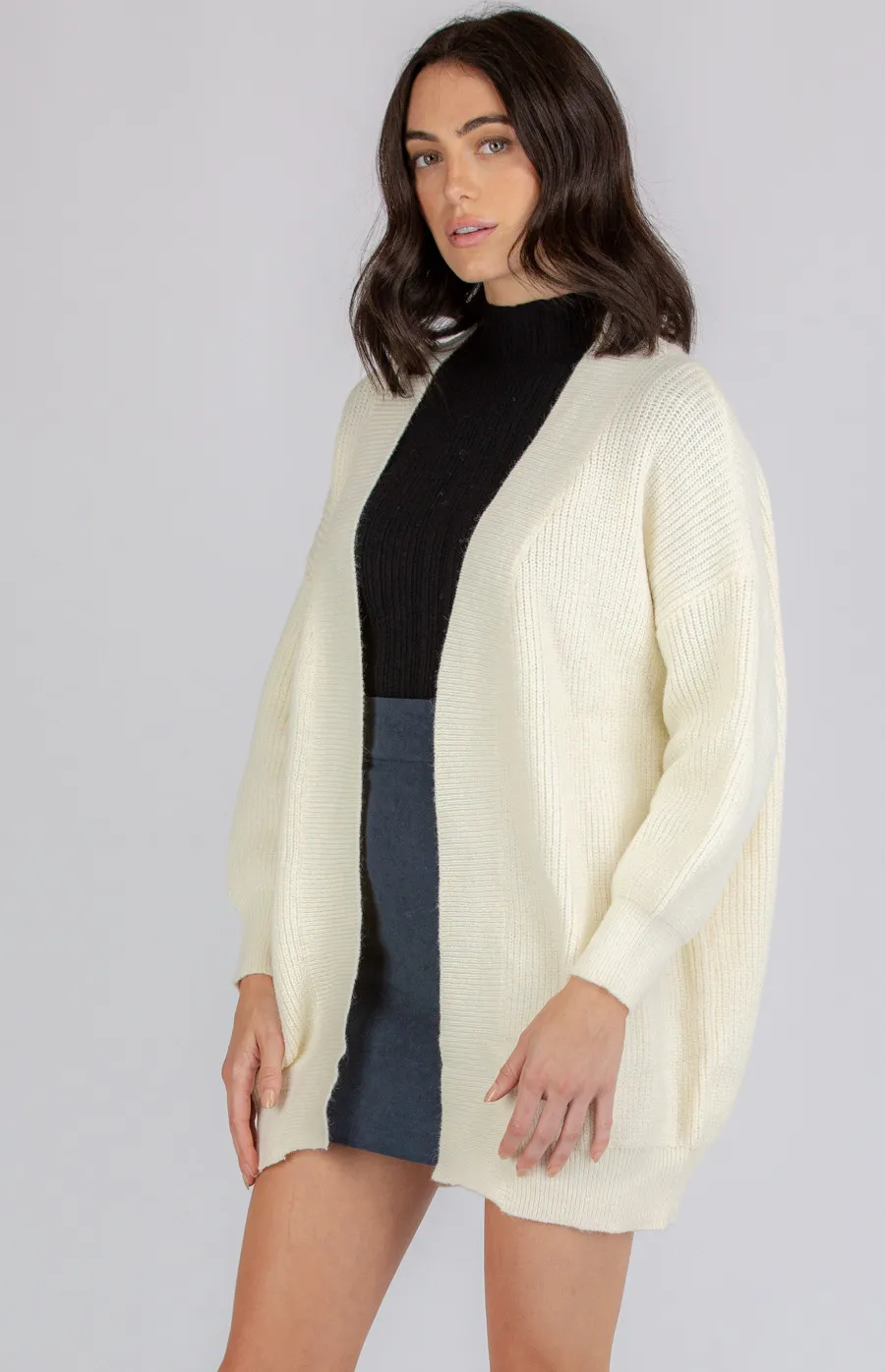 Bubble Sleeve Long Knit Cardigan (AKN807)