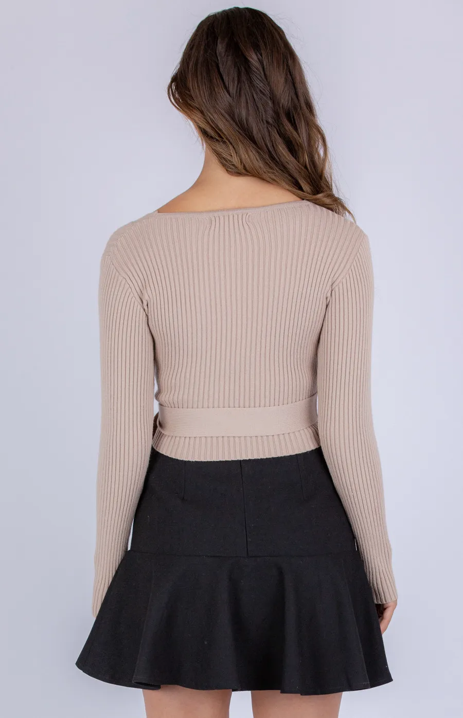 Cross Front Ribbed Knit Crop with Belt (SKN387)