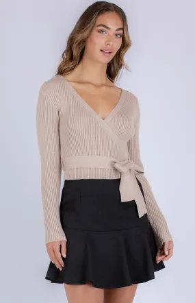 Cross Front Ribbed Knit Crop with Belt (SKN387)