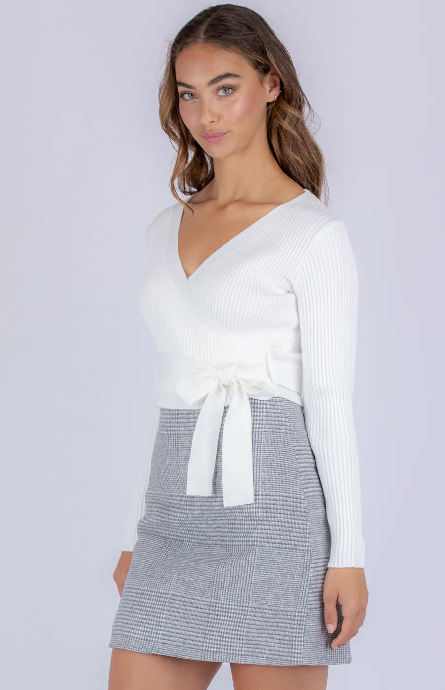 Cross Front Ribbed Knit Crop with Belt (SKN387)