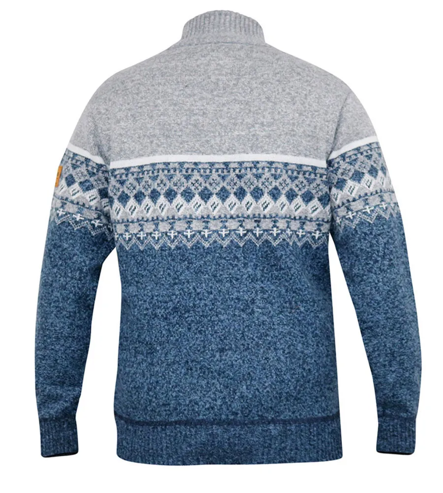 D555 Big Mens Fairisle Knitted Jumper With 1/4 Zip and Lining (RUDDINGTON)