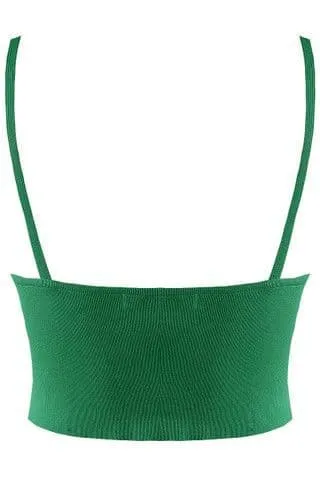 Green Ribbed Knit Strappy Crop Top