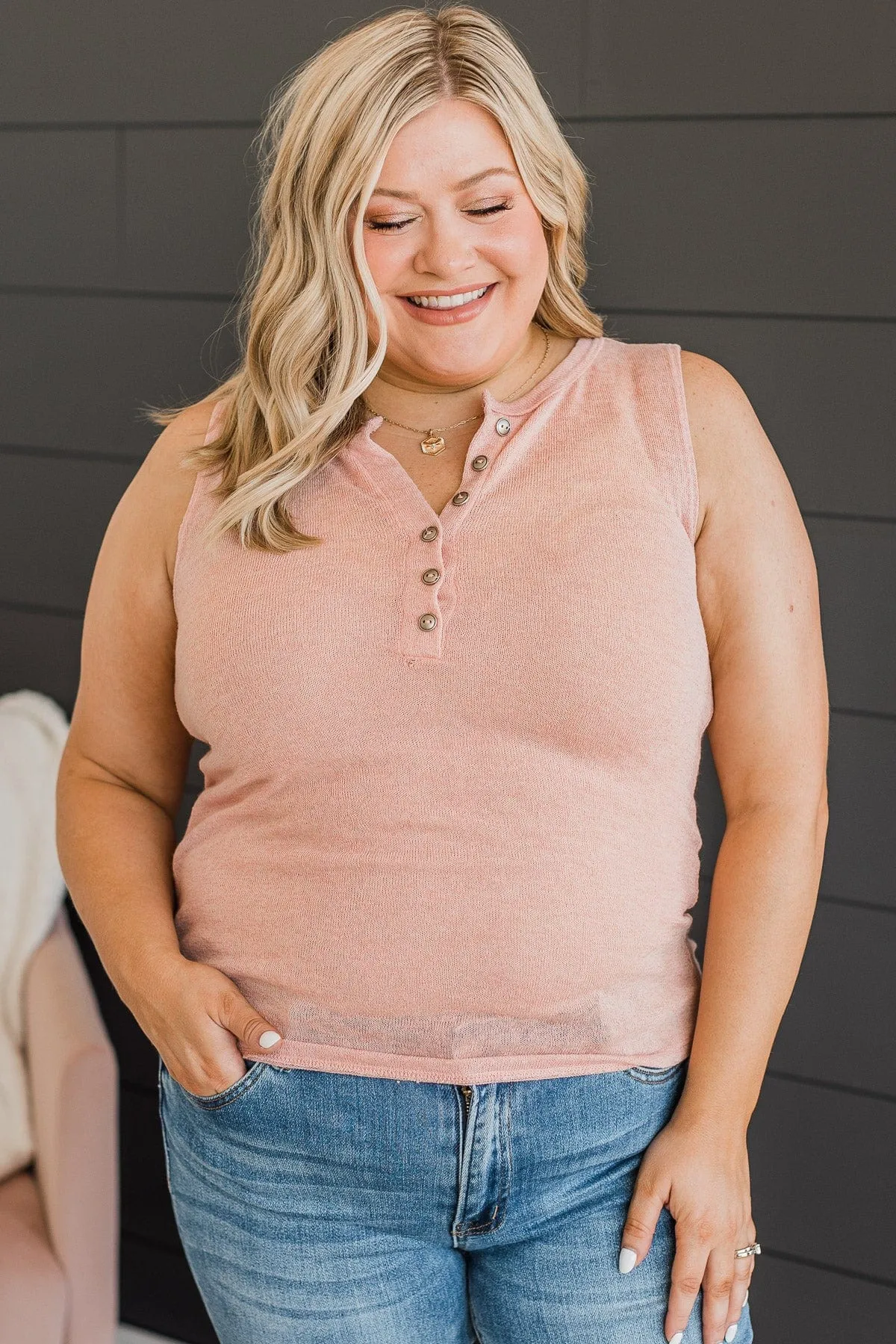 Happy Skies Knit Tank Top- Dusty Peach