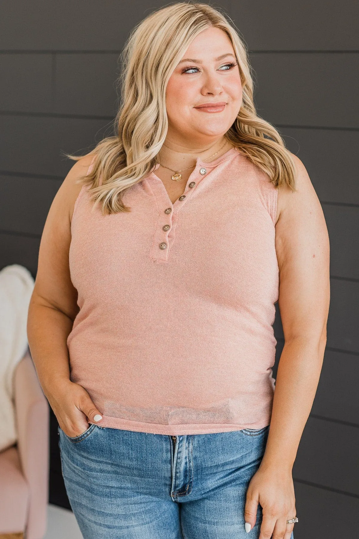 Happy Skies Knit Tank Top- Dusty Peach