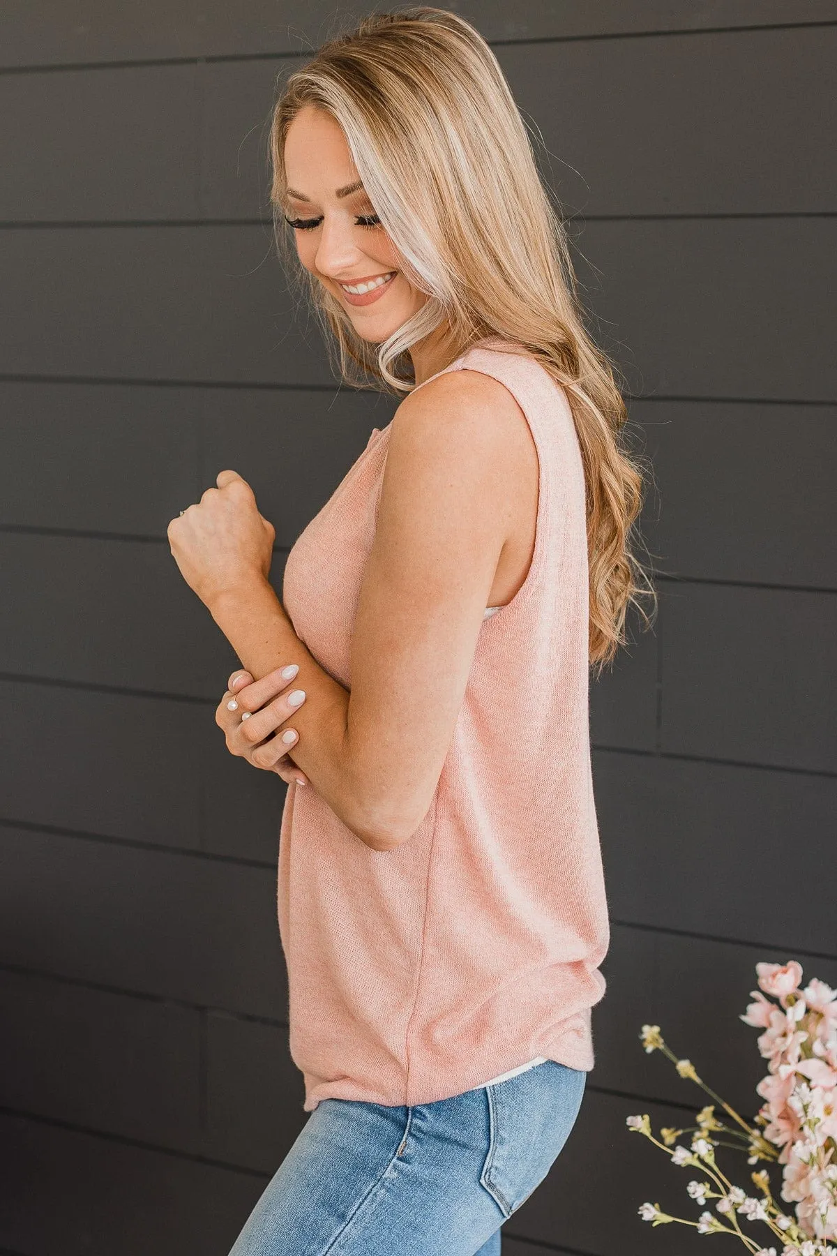 Happy Skies Knit Tank Top- Dusty Peach