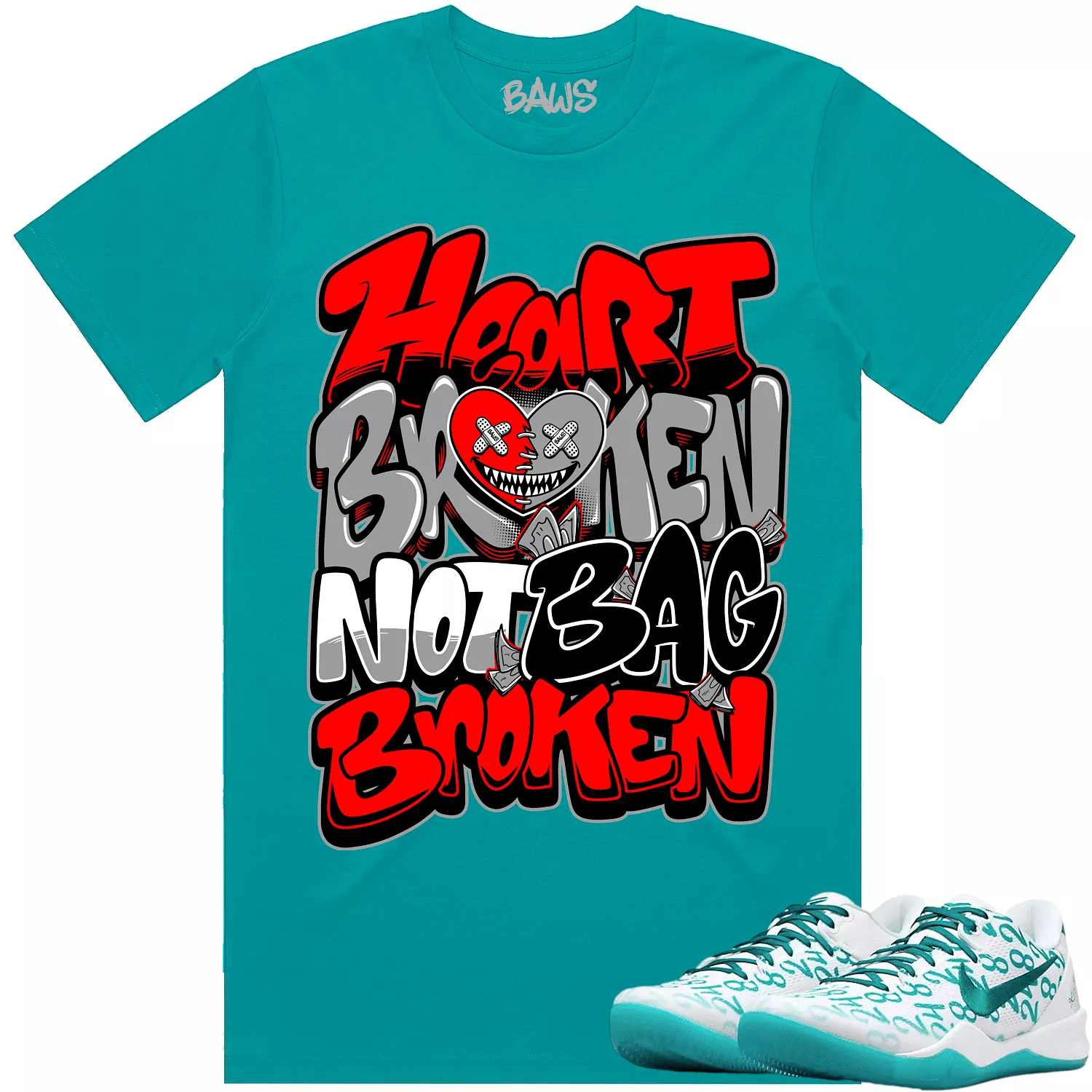 Kobe 8 Protro Radiant Emerald 8s Shirt to Match - RED HEART BROKEN BAWS