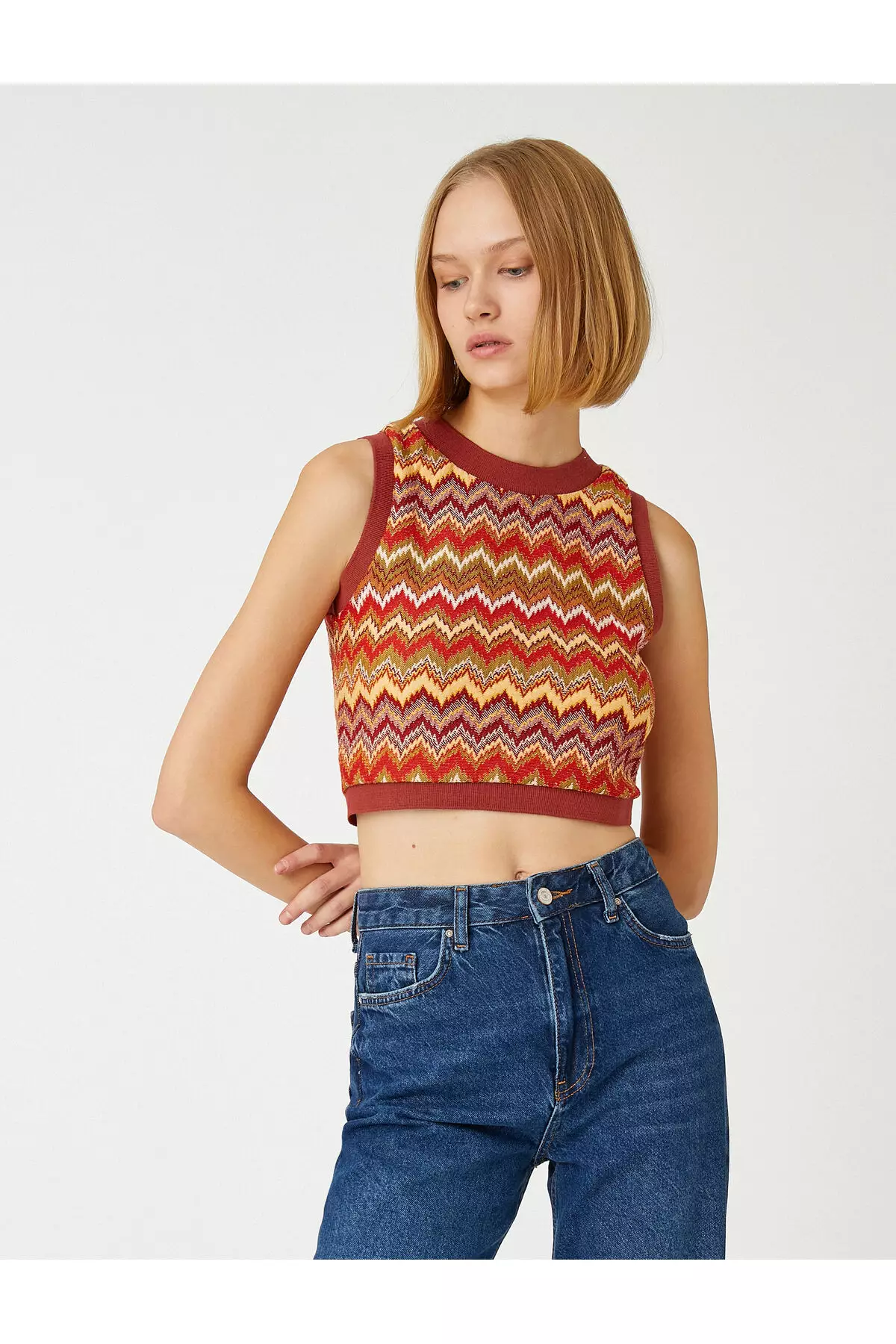 KOTON Jacquard Crop Sweater