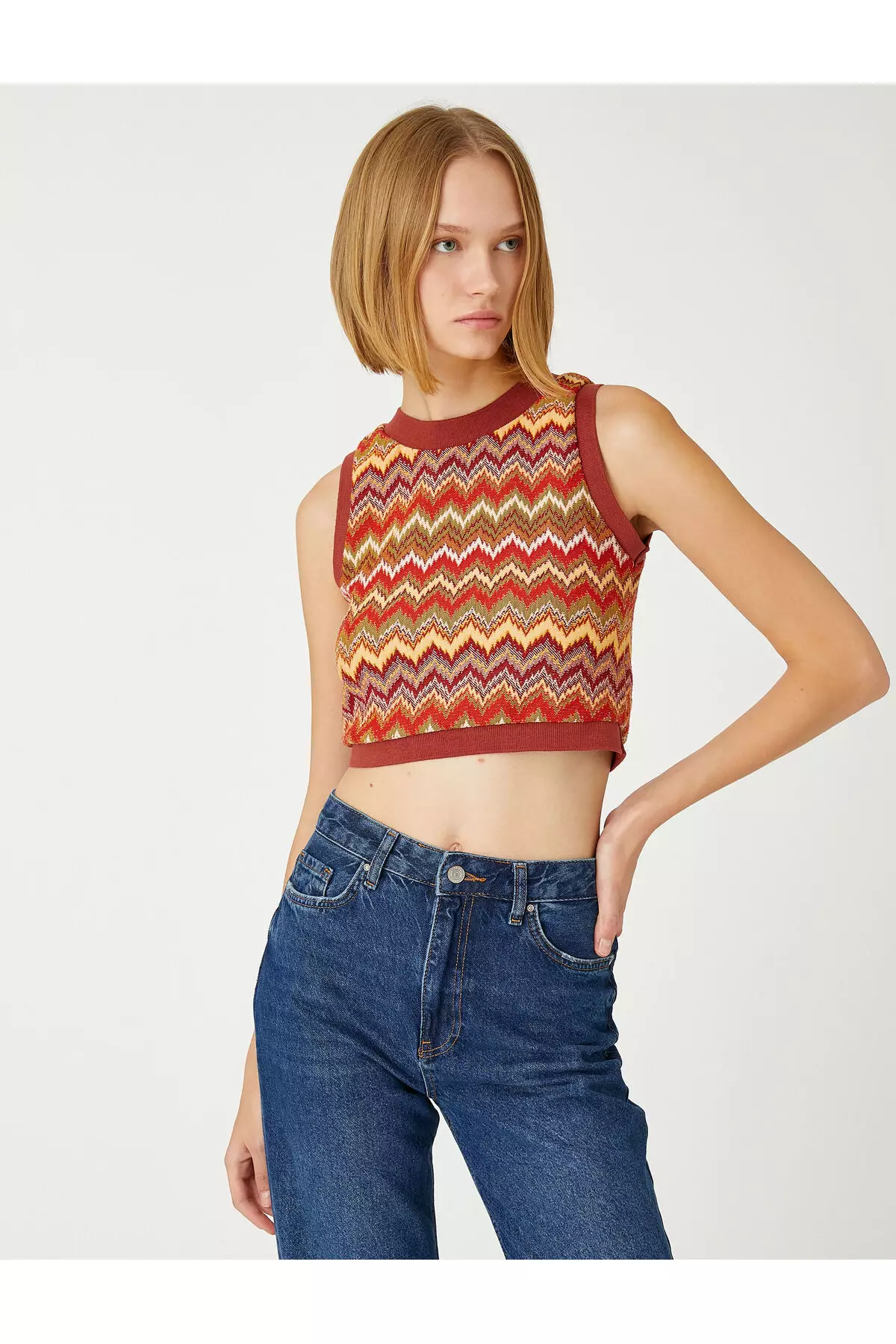 KOTON Jacquard Crop Sweater