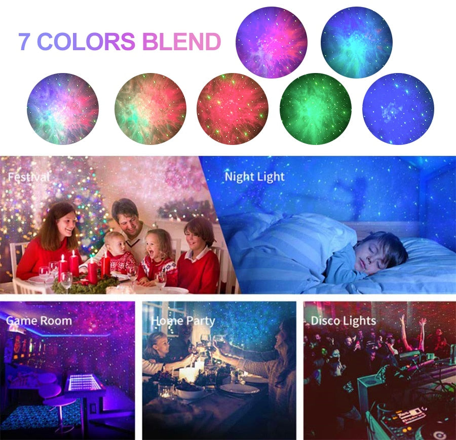 Laser Galaxy Starry Sky Projector Rotating Water Waving Night Light Led Colorful Nebula Cloud Lamp Mood Lighting