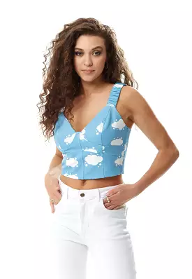 Liquorish Cloud Print Cropped Top In Blue