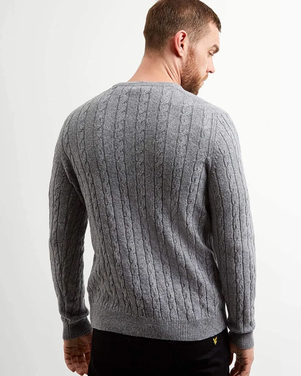 Lyle & Scott Cable Knit Crew Neck Jumper Mid Grey