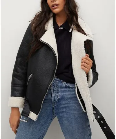 MANGO Women's Faux Shearling Oversized Coat