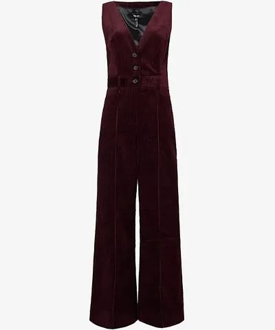 ME AND EM Womens Deep Merlot Corduroy sleeveless cotton jumpsuit