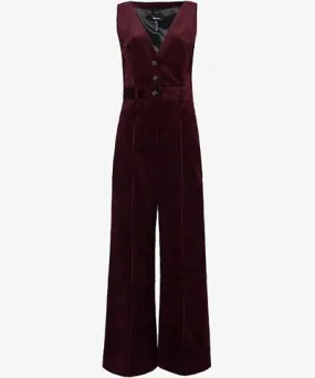 ME AND EM Womens Deep Merlot Corduroy sleeveless cotton jumpsuit