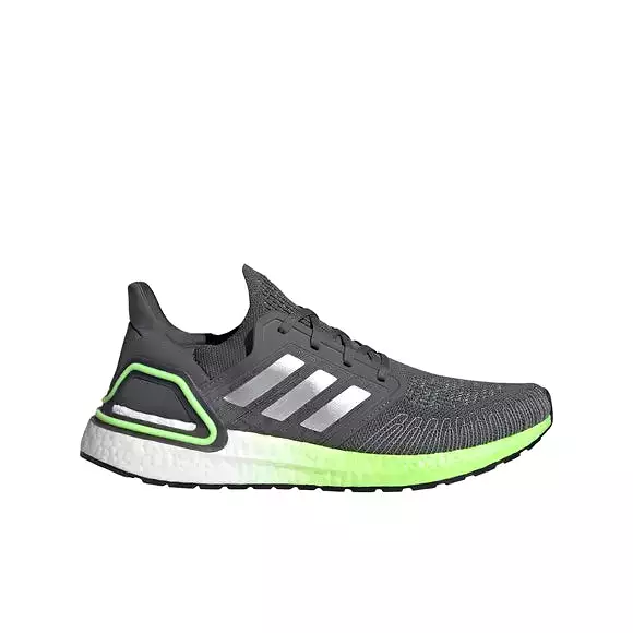 Men's Adidas Ultraboost 20, Grey/Silver/Signal Green, 12 D Medium