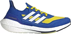 Men's Adidas Ultraboost 21, Blue/White/Gold Metallic, 10 D Medium