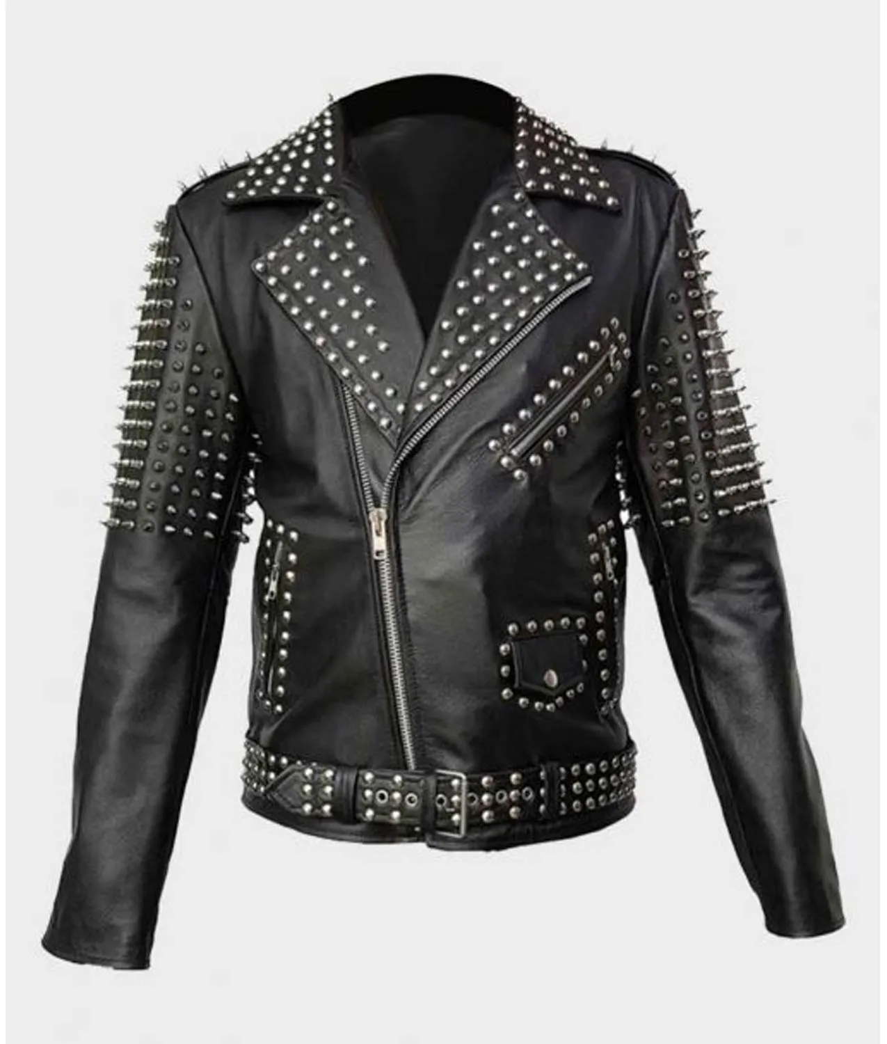 Mens Black Motorcycle Studded Jacket | Black Jacket