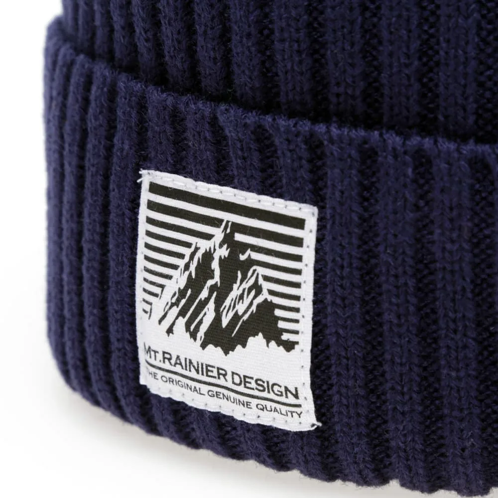 Mt. Rainier Design Knitted Ribbed Cuff BeanieNavy