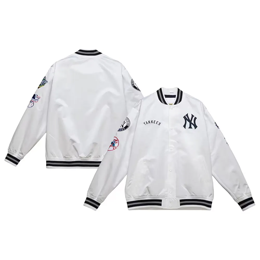 NY Yankees City Collection White Varsity Satin Jacket