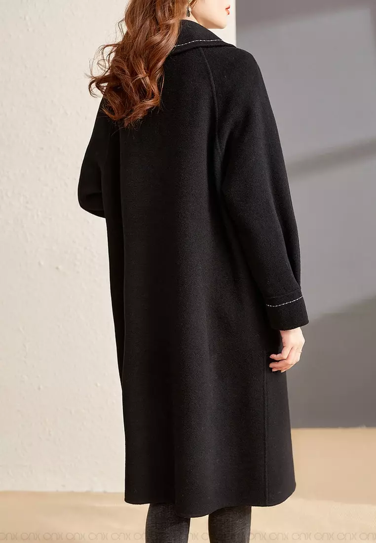 ONX.HK Elegant Black Wool-Blend Wool Coat