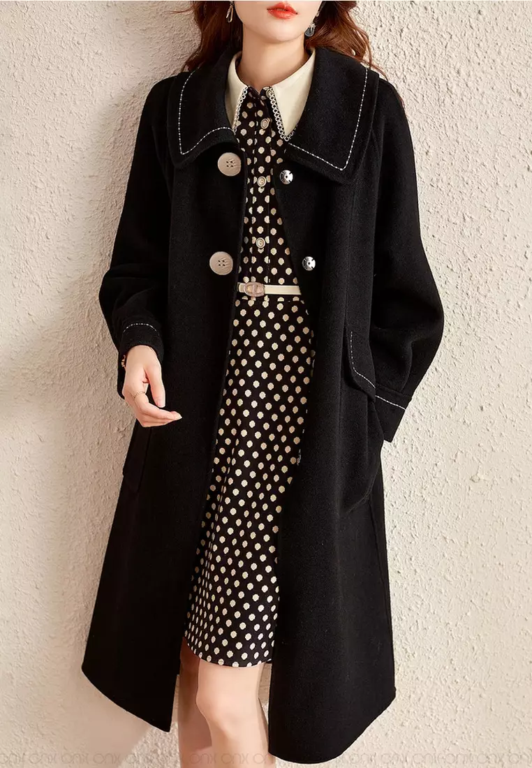 ONX.HK Elegant Black Wool-Blend Wool Coat