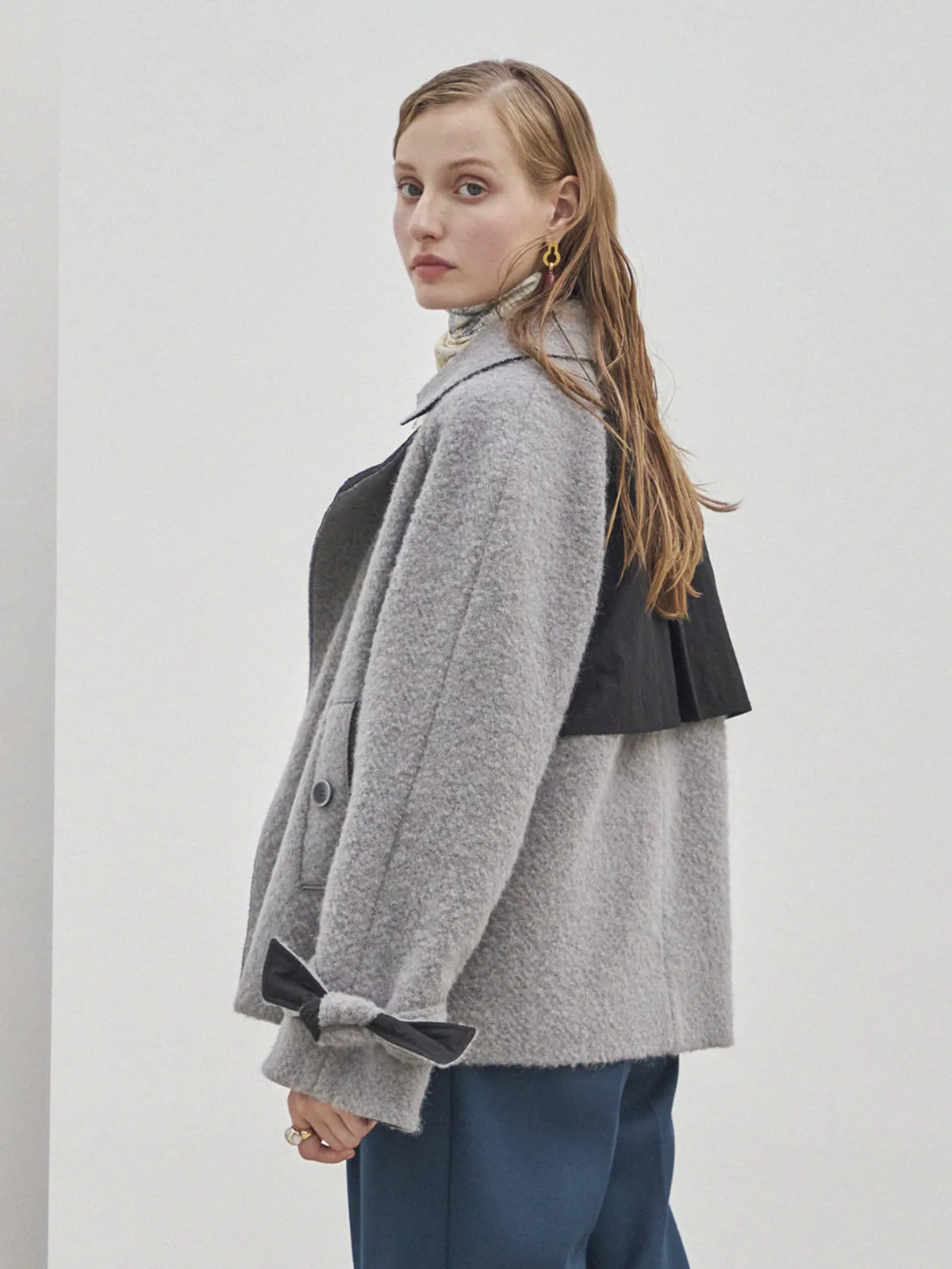 Short Trench Wool Coat - Gray