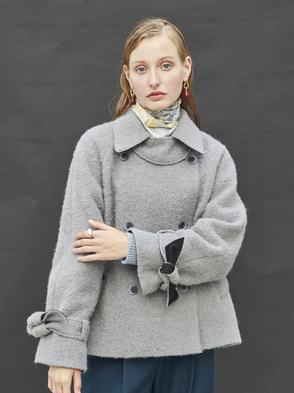 Short Trench Wool Coat - Gray