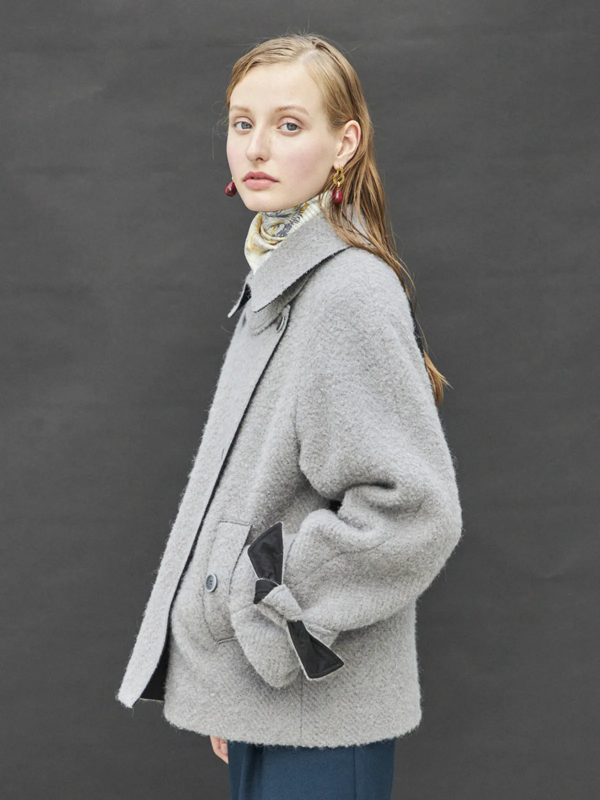 Short Trench Wool Coat - Gray