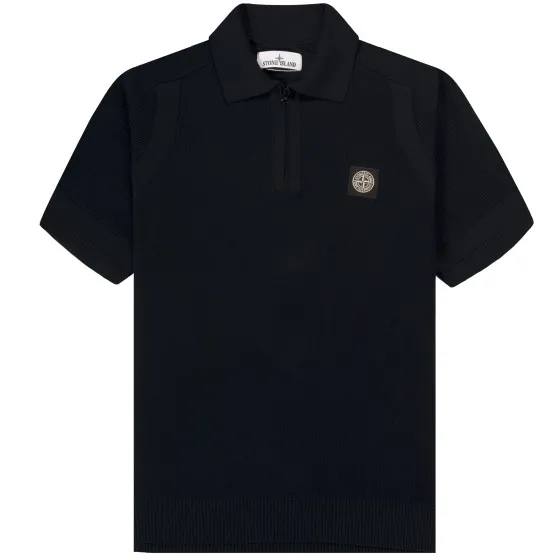 Stone Island 1/4 Knitted SS Polo Navy