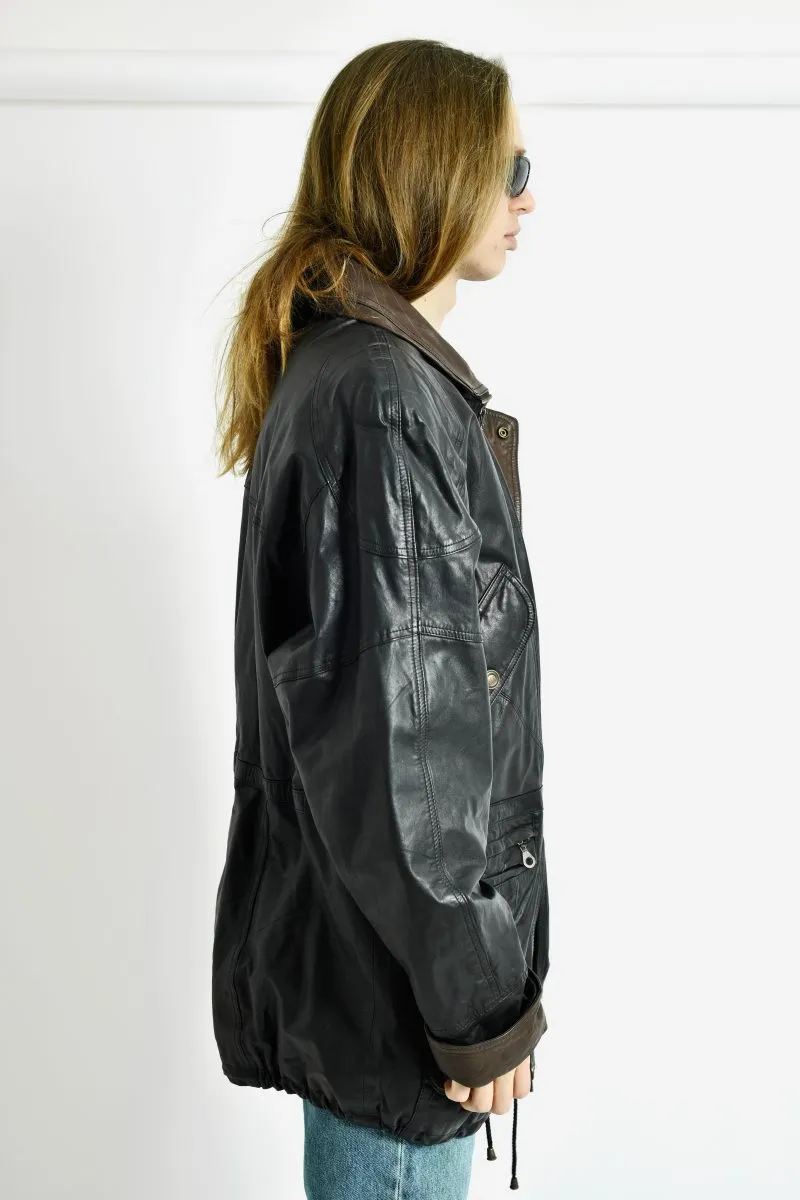 Vintage real leather long coat