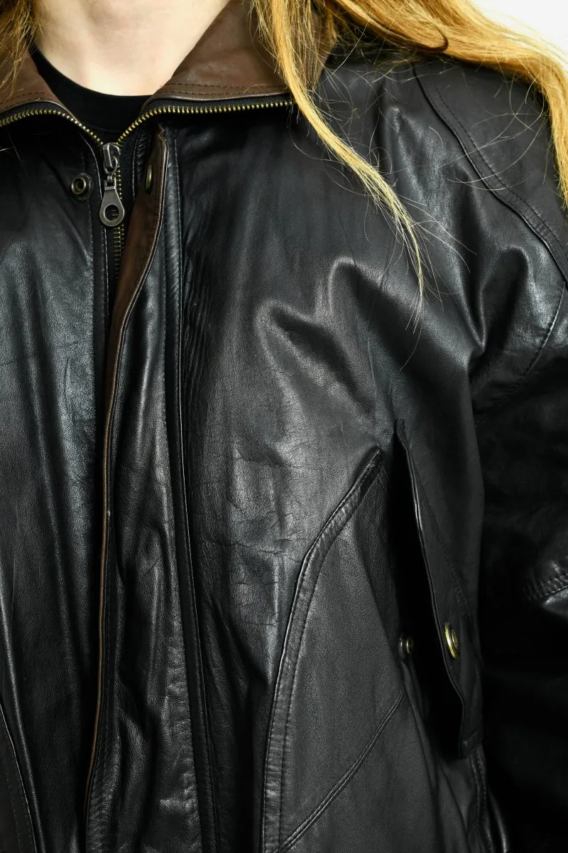 Vintage real leather long coat