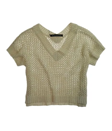 W118 Womens Glittery V-Neck Mesh Knit Sweater