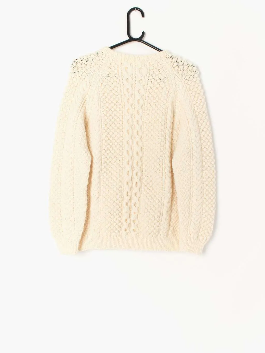 Womens hand knitted vintage cable knit pullover jumper in white / cream –  Medium